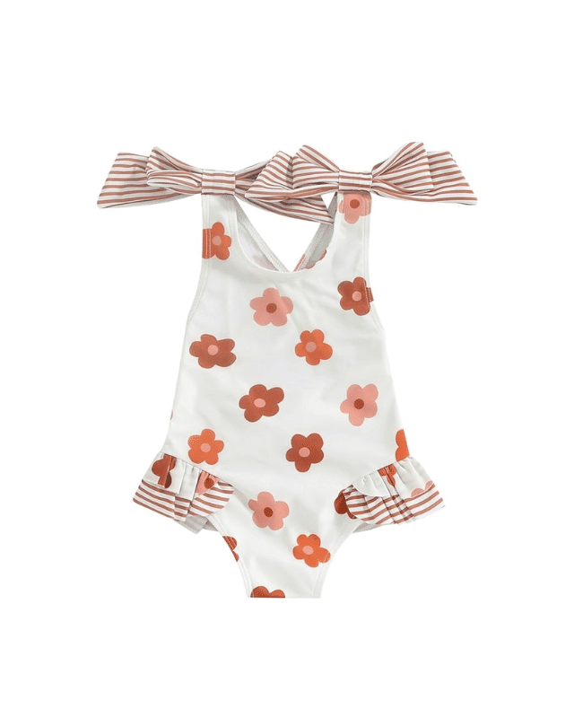 little girls swinsuit with daisies, ruffles and bows, amazon kids, amazon swimsuit, toddler swimsuit, floral kids