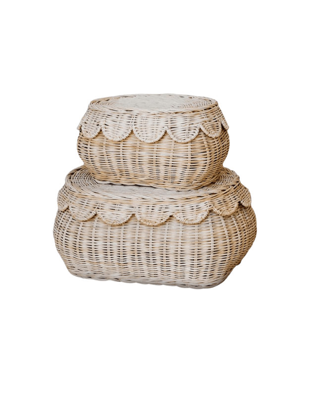 set of 2 wicker nesting baskets with scallop lids, spring home finds, amazon home