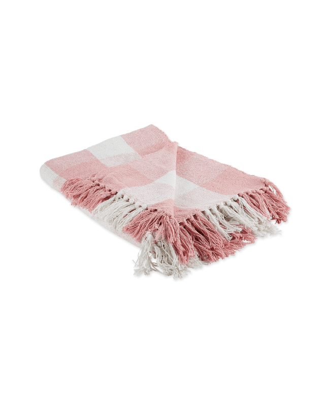 pink gingham throw blanket with fringe edge, spring home finds, amazon home