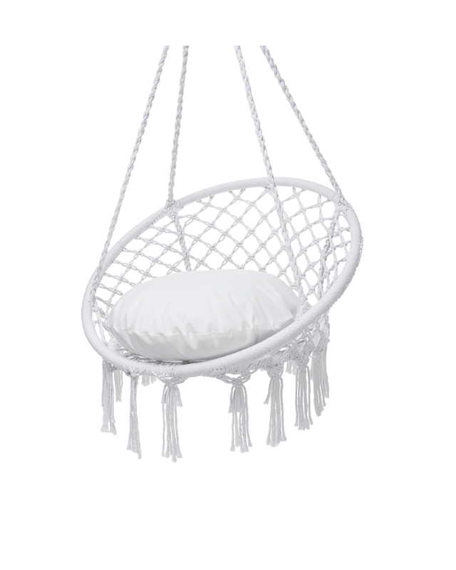 white macrame swing with pillow, swingset swing